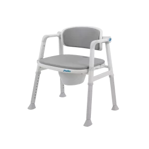Bad og toiletstol med ryglæn og spand, kan højdeindstilles og tilpasses næsten alle højder.