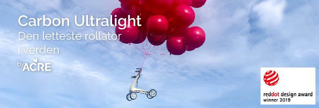 Carbon Ultralight rollator i svart med shoppingnät – uppfälld och redo att användas